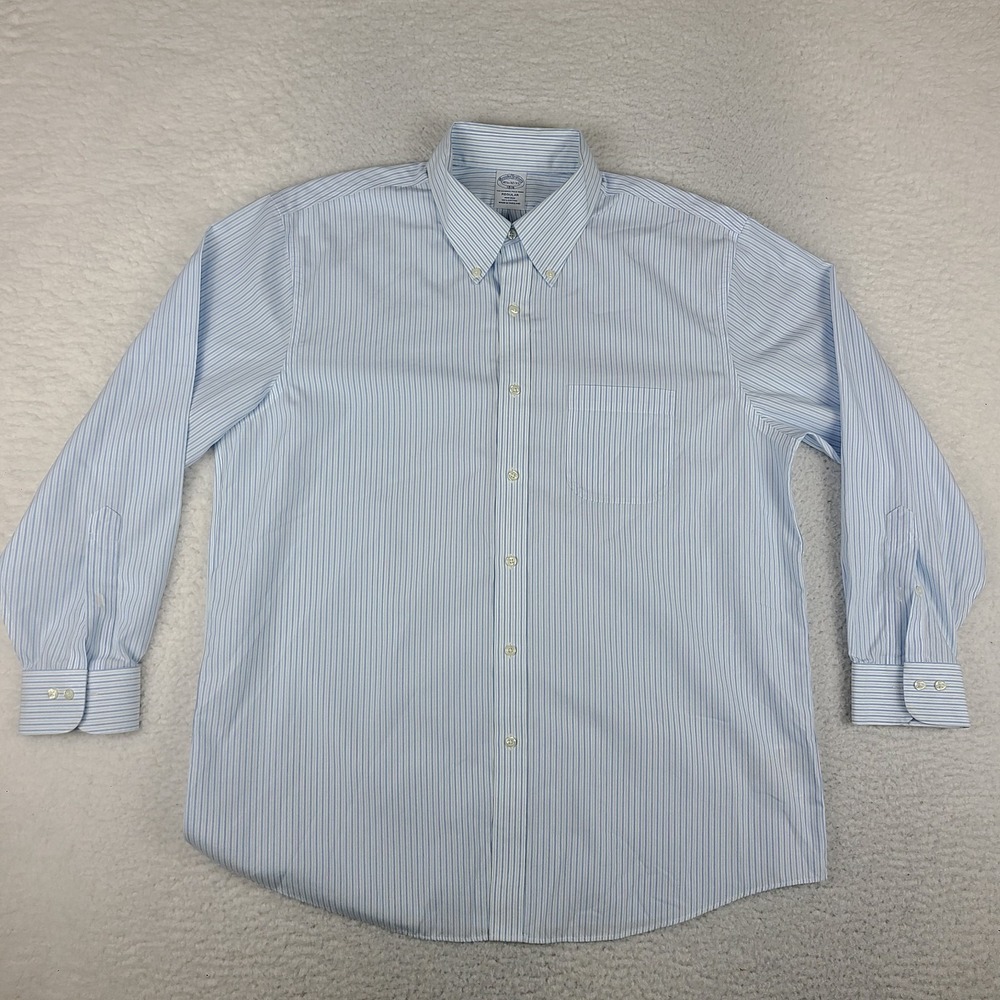 Brooks Brothers Shirt Mens 16.5 32/33 Blue Striped Non Iron Regular Button Up